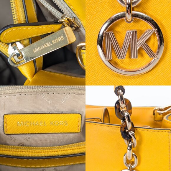 MK MICHAEL KORS Saffiano Leather Satchel Shoulder Strap Bag Yellow - Picture 9 of 16
